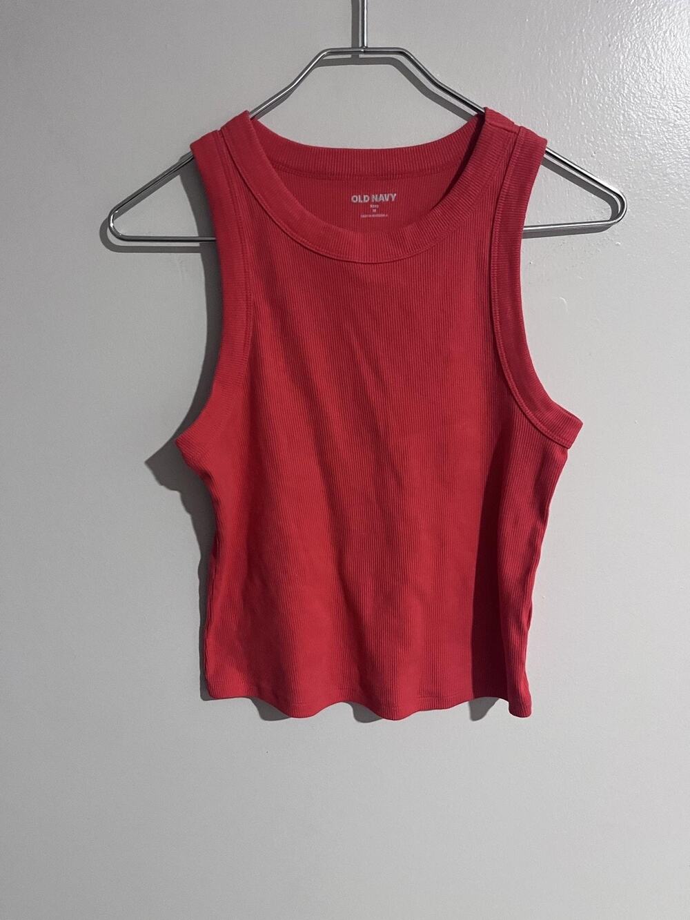 Old Navy Tank Womens M Red Ribbed Knit Slim Crew Neck Stretch Casual Summer